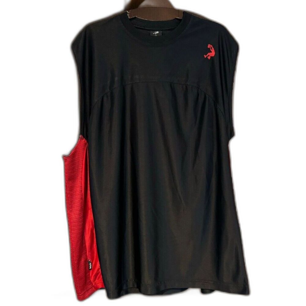 SHAQ Mens XXL Sleeveless Athletic Shirt Black Red Mesh Basketball Workout Top